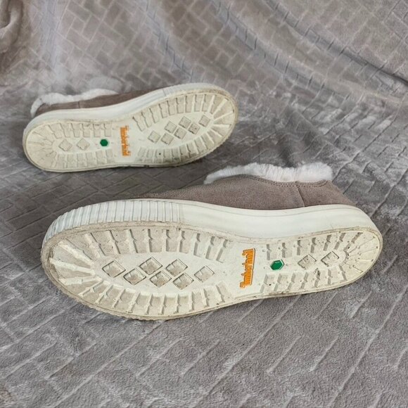 Timberland Women 8.5 Slip On Sneakers Taupe Beige Suede Skyla Bay Faux Fur Lined - Picture 5 of 10